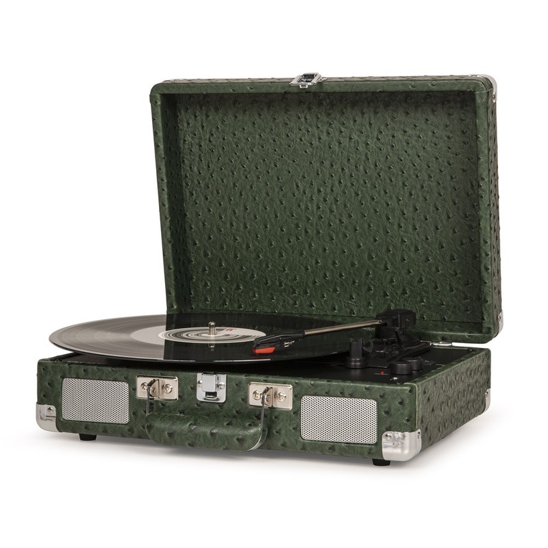 Crosley Cruiser Deluxe Portable Turntable with Built-in Speakers - Green Ostrich
