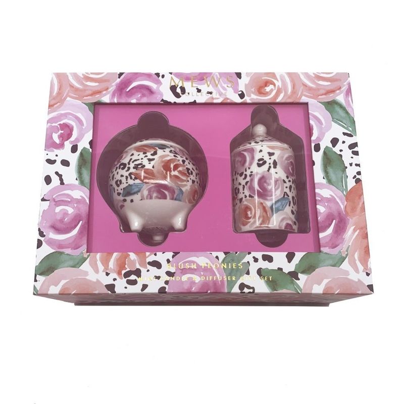 Mews Blush Peonies Mini Gift Set 100ml Diffuser And 100ml Candle