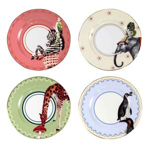 Yvonne Ellen Set/4 Cake Plates Elephant,Penguin,Giraffe,Zebra 16cm