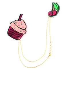 Creative Ville Cherry Cup Cake Fashion Pins (Set of 2 on Chain)