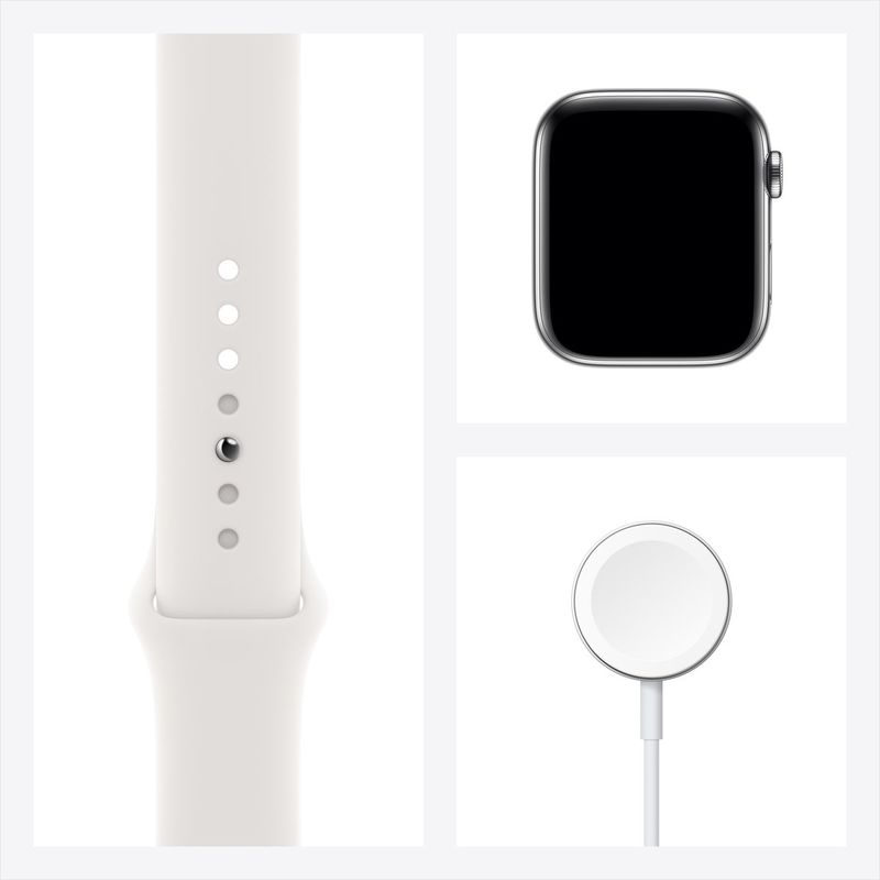 Apple Watch Series 6 GPS + Cellular 40mm Silver Stainless Steel Case with White Sport Band