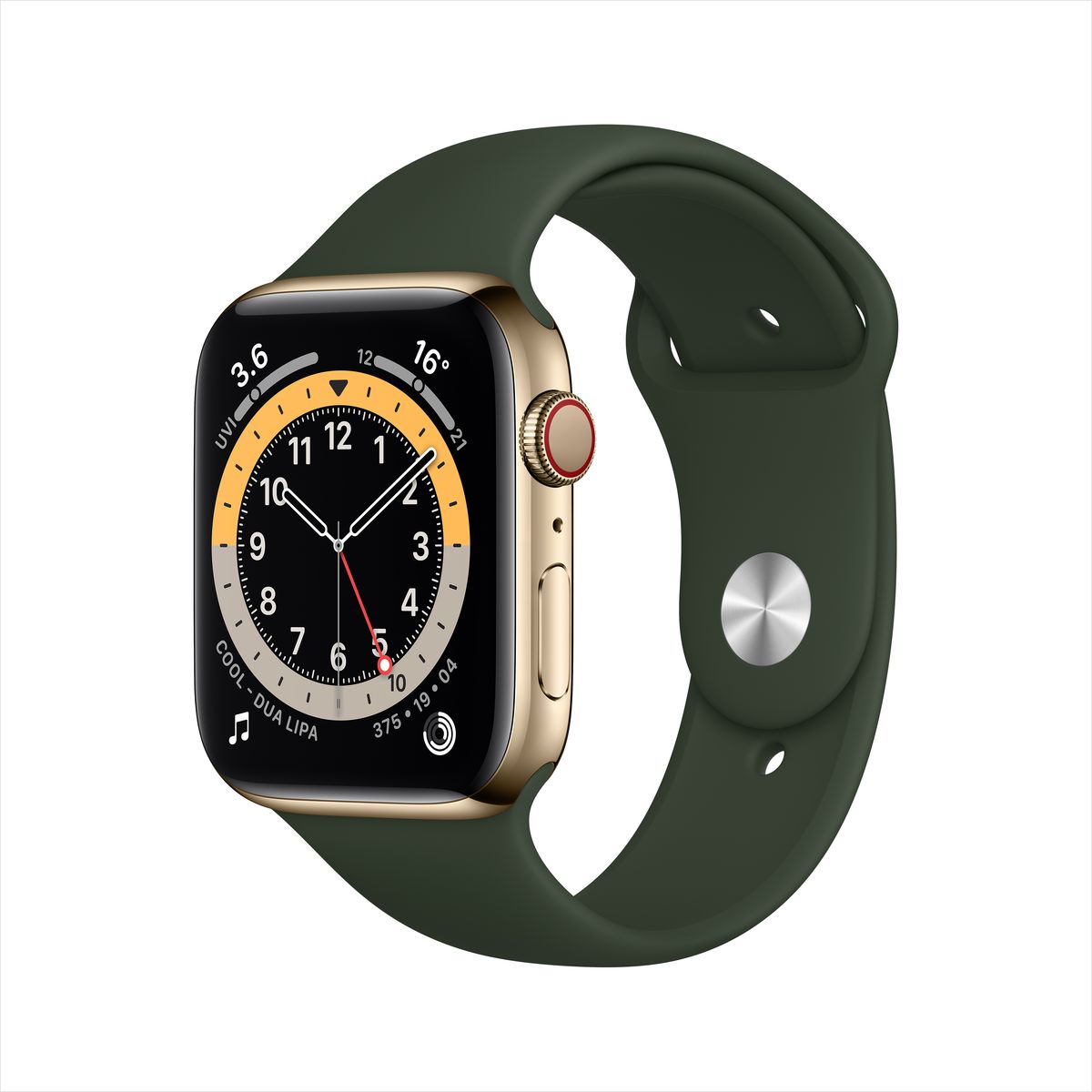 Apple Watch Series 6 GPS + Cellular 40mm Gold Stainless Steel Case with Cyprus Green Sport Band
