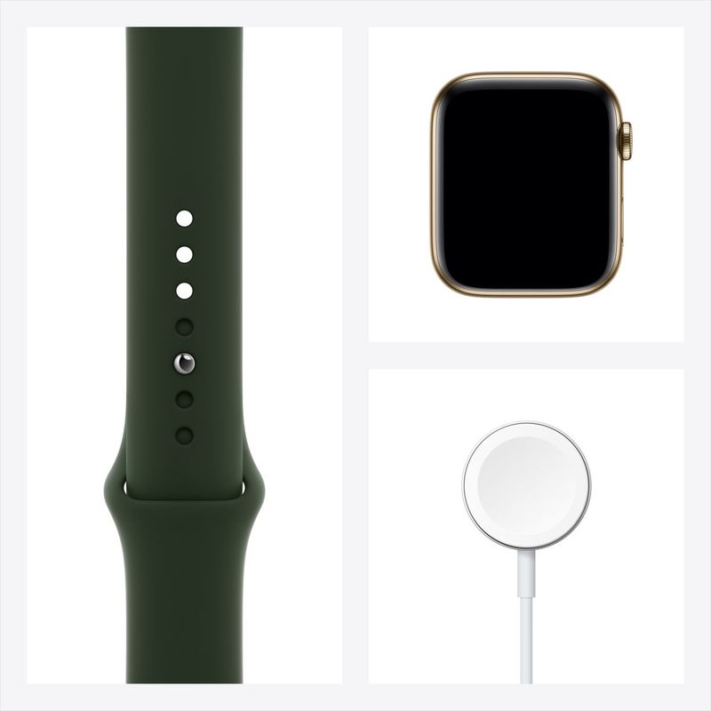 Apple Watch Series 6 GPS + Cellular 44mm Gold Stainless Steel Case with Cyprus Green Sport Band