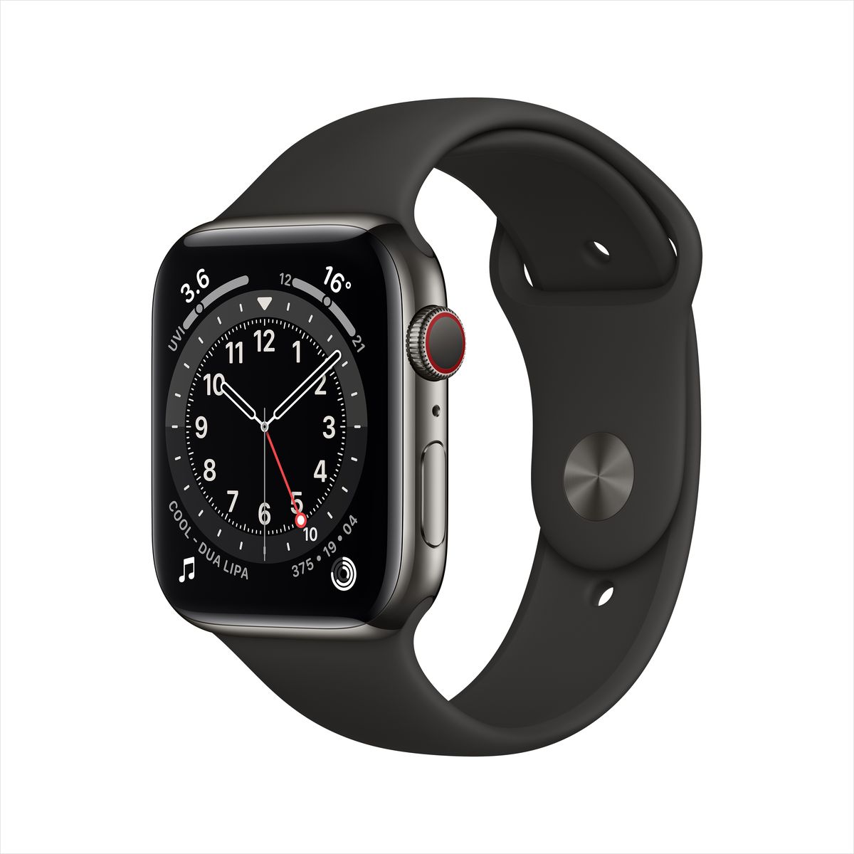 Apple Watch Series 6 GPS + Cellular 44mm Graphite Stainless Steel Case with Black Sport Band