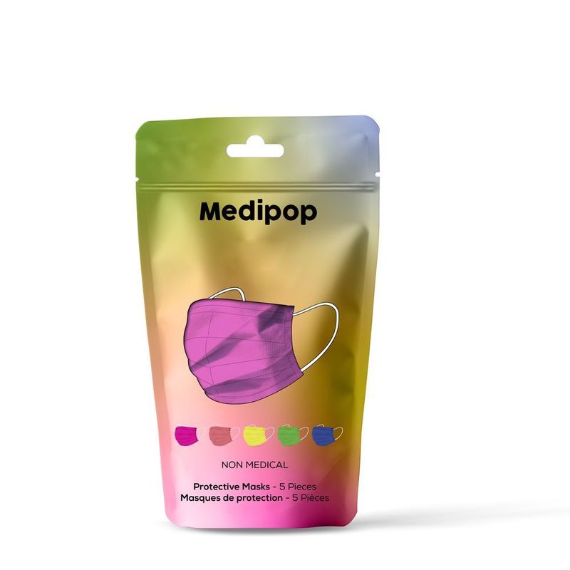 Medipop Disposable Face Masks for Adults Multi-Color (Pack of 5)