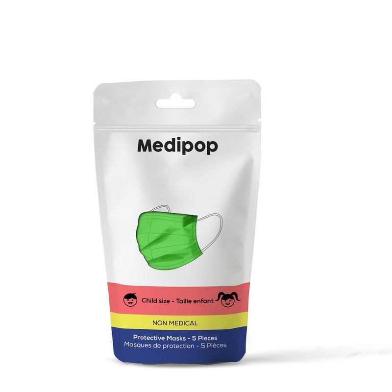 Medipop Disposable Face Masks for Kids Green (Pack of 5)