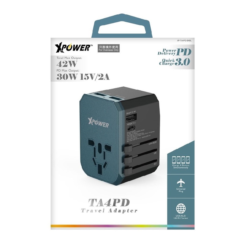 XPower TA4PD 42W PD & Qc 3.0 Travel Adapter Black