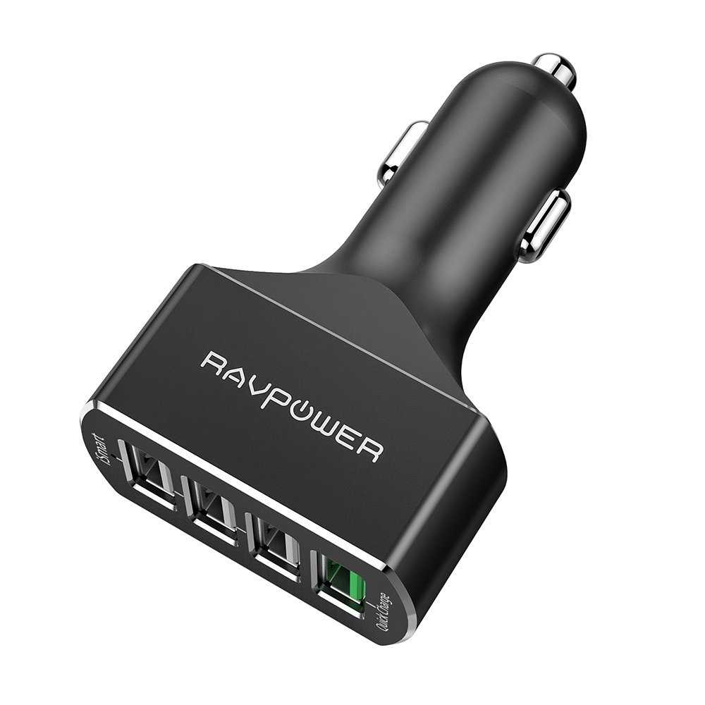 RAVPower QC3.0 USB 4-Port Black Car Charger