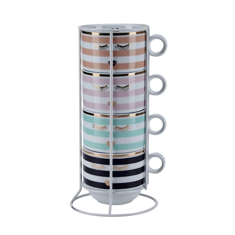 Miss Etoile In A Rack Stripes Mugs (Set of 4)