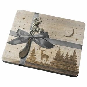 Santa's Workshop White Washed Bamboo Stag Cheese Board With Knife Gift Set