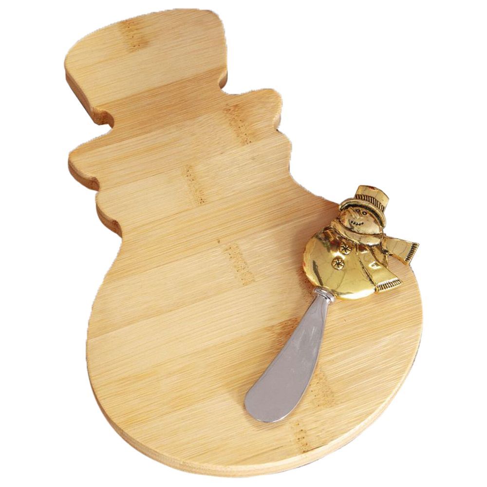 Santa's Workshop Bamboo Snowman Shaped Cheese Board With Knife