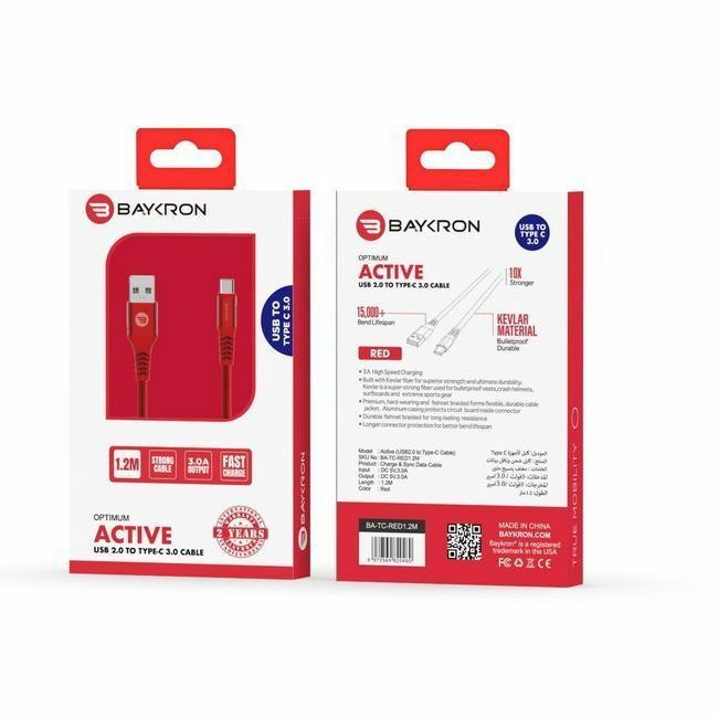 Baykron USB-A to Type-C Cable 1.2M Red