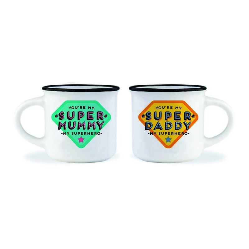 Legami Espresso for Two - Porelain Coffee Mugs 50 ml - Super Mum & Dad (Set of 2)