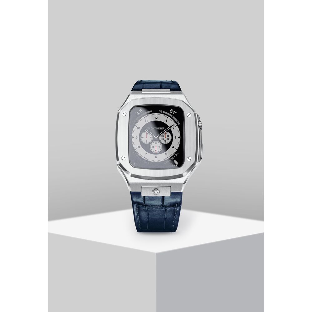 Golden Concept Apple Watch Case CL44 Silver - Blue Leather Strap