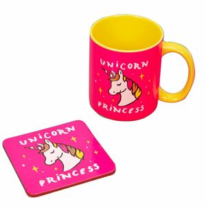 Celebrations Unicorn Princess Neon Pop Mug & Coaster Set