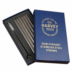 Harvey Makin Straight Stainless Steel Straws & Cleaning Brush (Set of 6)
