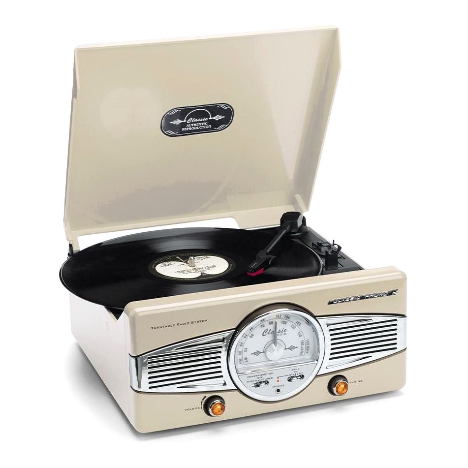 Lenco TT-28 Classic Phono Suitcase Turntable with FM Radio Cream