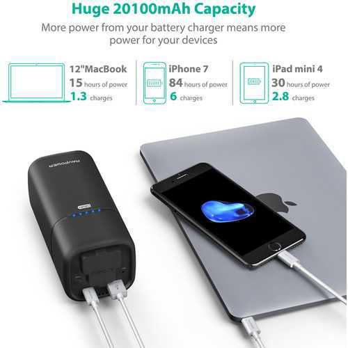 RAVPower 20100mAh Black Power Bank with Built-In AC Charger