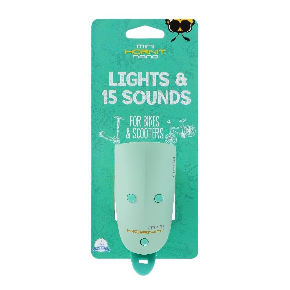 Hornit Mini Lights And 15 Sounds Nano For Bikes And Scooters Mint Green