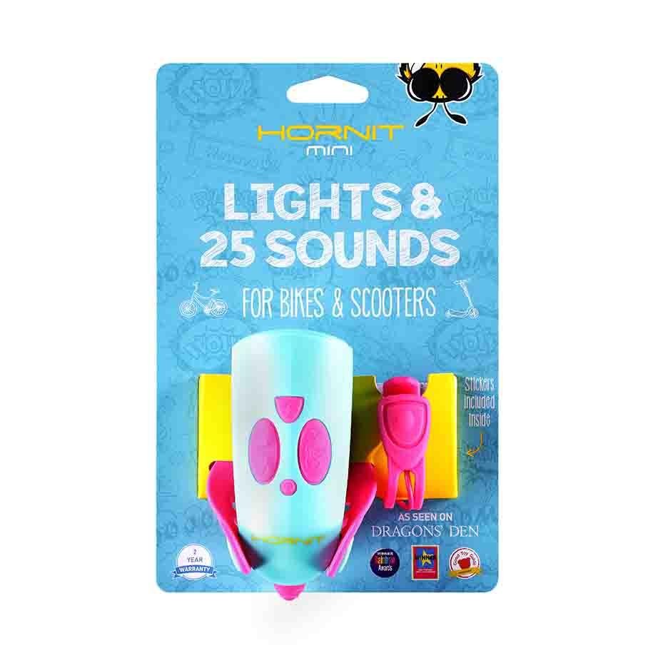 Hornit Mini Lights And 25 Sounds For Bikes And Scooters Pink/Turquoise