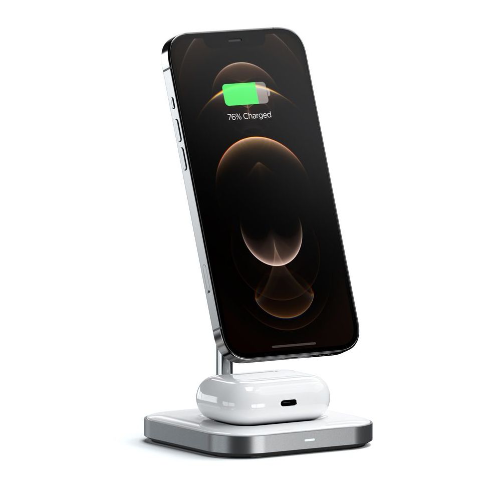 Satechi Aluminum 2-In-1 Magnetic Wireless Charging Stand Space Gray