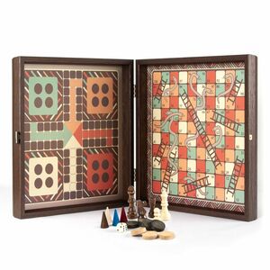 Manopoulos 4-in-1 Game Vintage Style - Chess/Backgammon/Ludo/Snakes & Ladders - Medium (34 x 34 cm)