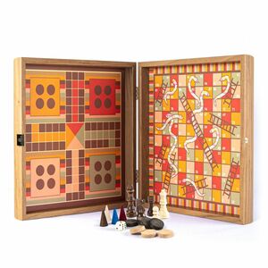 Manopoulos 4-in-1 Game Rainbow Style - Chess/Backgammon/Ludo/Snakes & Ladders - Medium (34 x 34 cm)