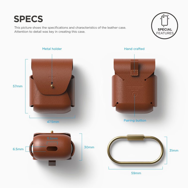 Elago Cow Leather Case Brown for AirPods