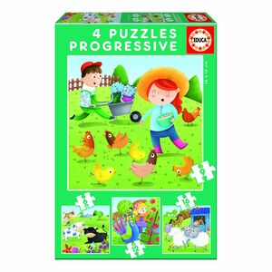 Educa 6-9-12-16 Pcs Farm Animals Progressive Jigsaw Puzzles (Set of 4)