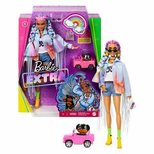 Barbie Extra Doll Rainbow Braids In Denim Jacket with Pet