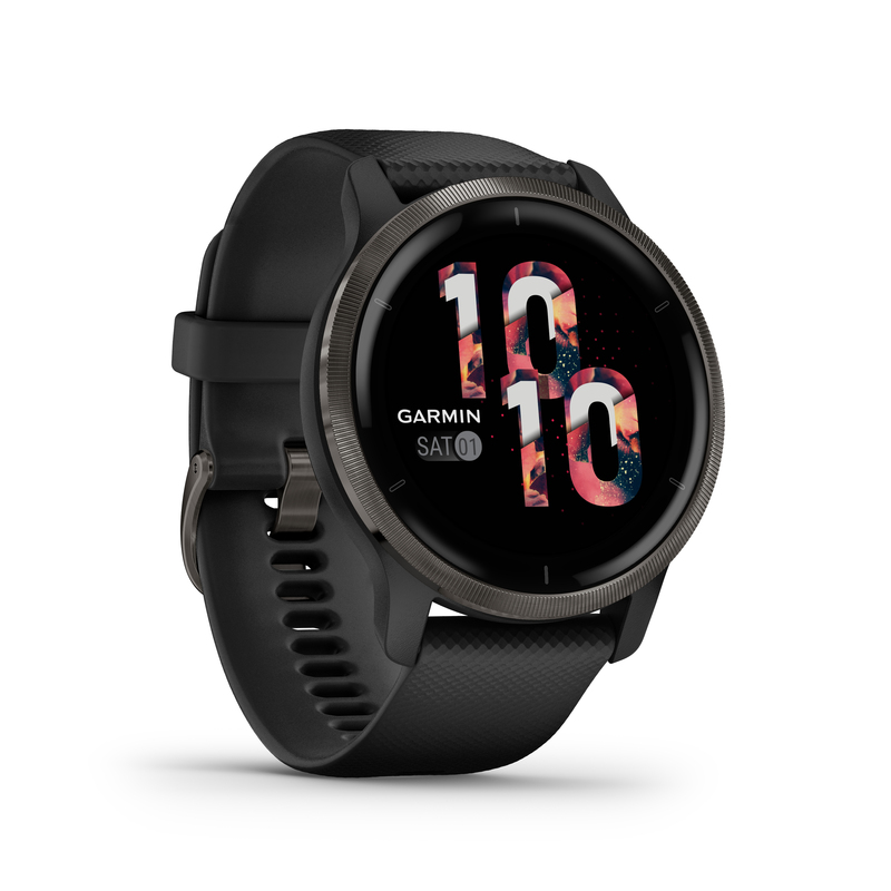 Garmin Venu 2 45mm Slate Stainless Steel Bezel with Black Case & Silicone Band