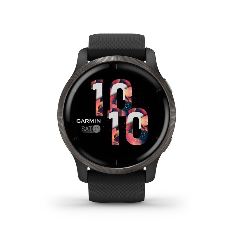 Garmin Venu 2 45mm Slate Stainless Steel Bezel with Black Case & Silicone Band