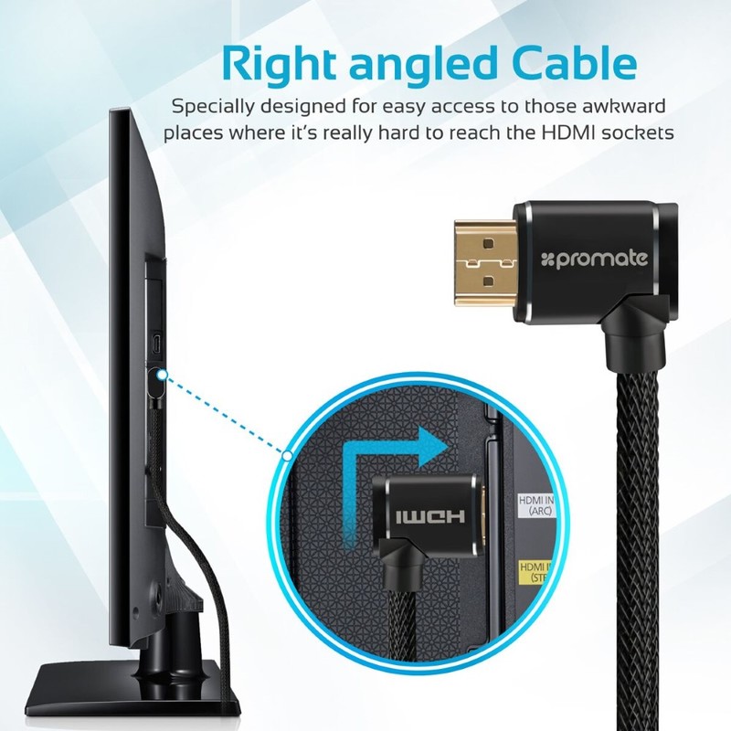 Promate Prolink4k1-500 Black HDMI-Right Angle HDMI Nylon Cable 5M
