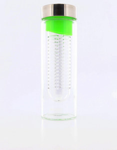 Asobu Flavour It Green/Silver Glass Water Bottle with Built-in Fruit Infuser 480ml