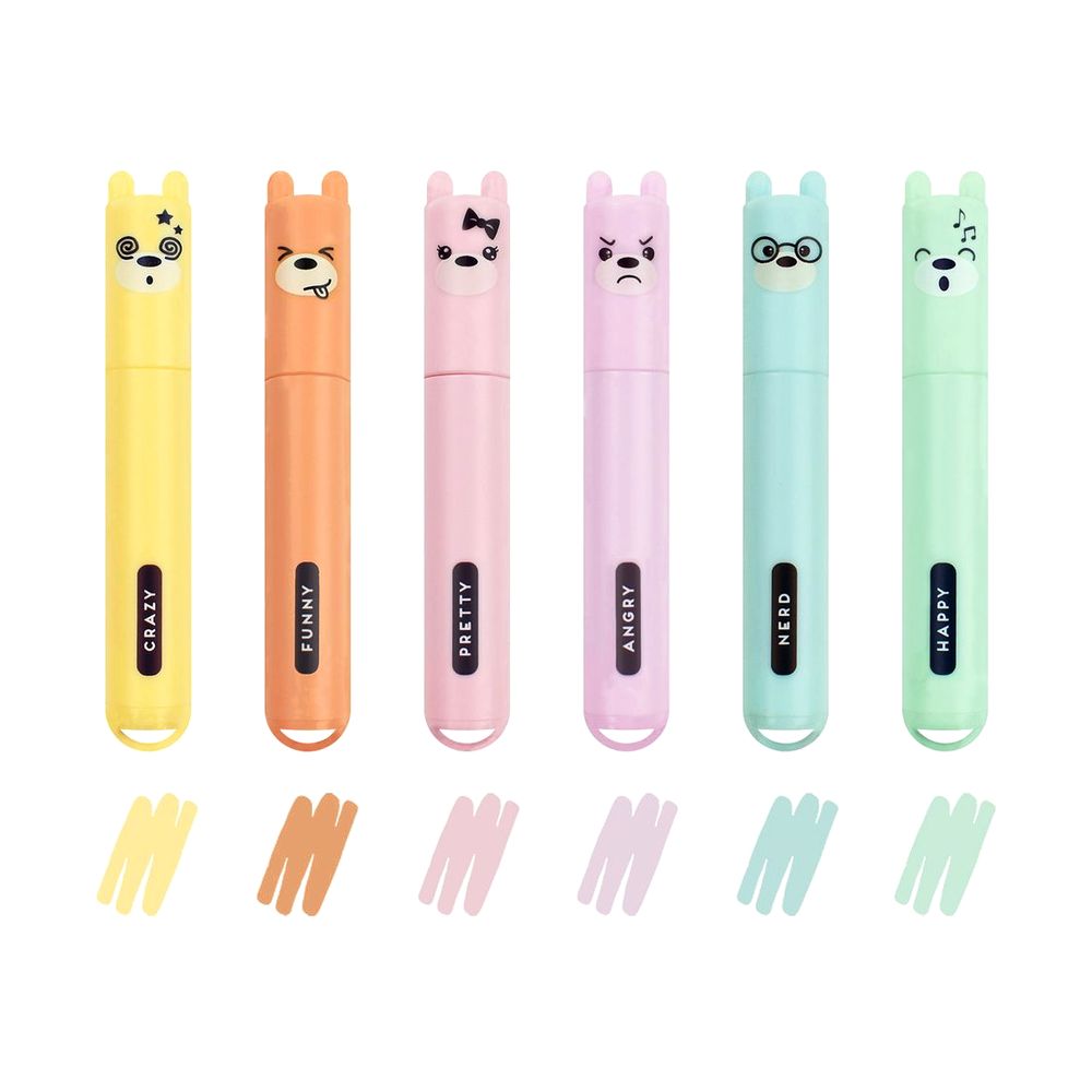 Legami Teddy's Style - Mini Pastel Highlighters (Set of 6)