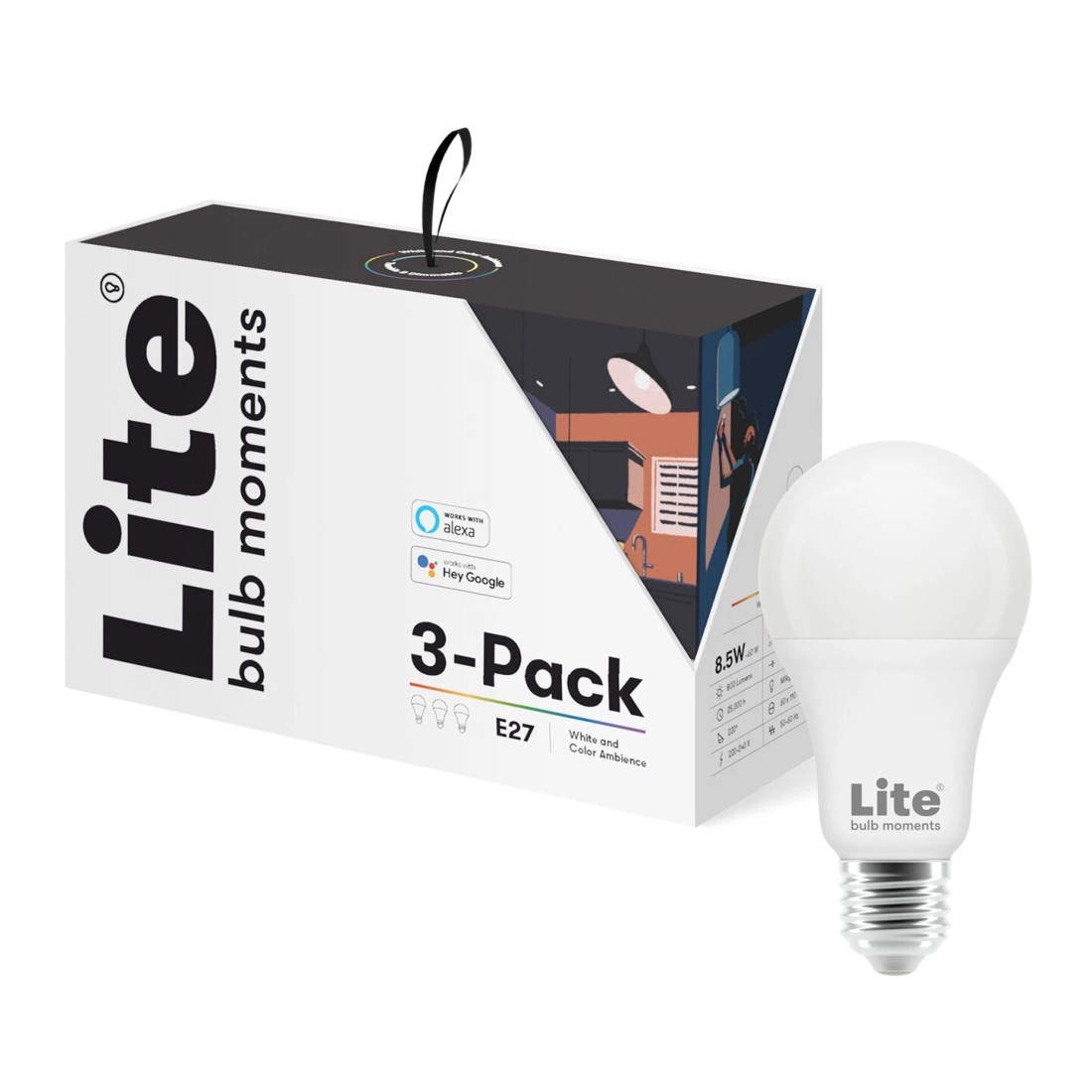 Lite Bulb Moments E27 800 Lumen White And Color Ambience Smart Lightbulb 3-Pack