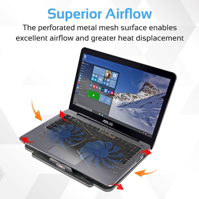 Promate Airbase-1 Dual USB Powered Metal Mesh Laptop Cooling Pad Black