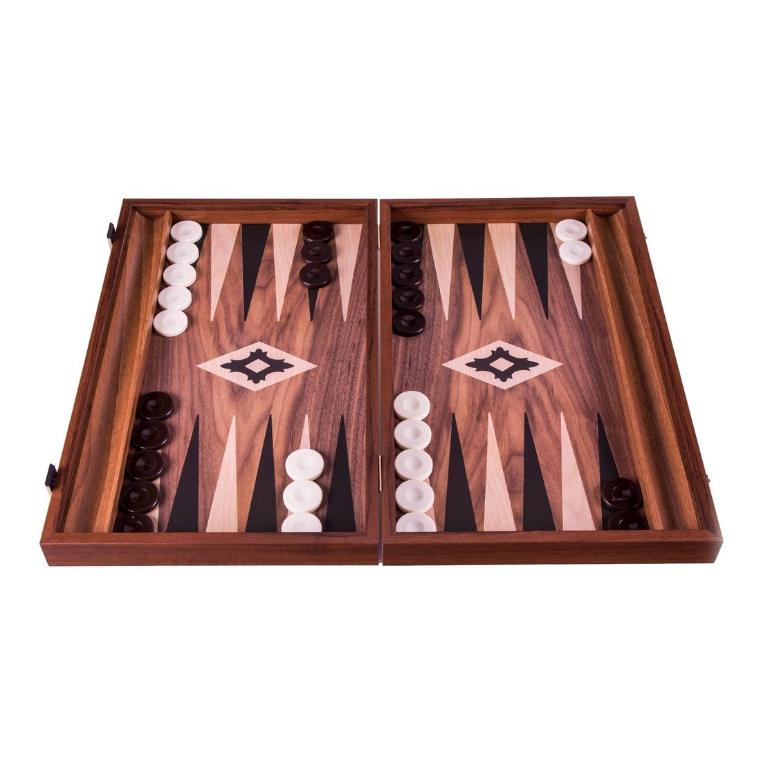 Manopoulos Backgammon Basic Collection - Walnut Wood Replica with Side Racks - Small (48 x 30 cm)