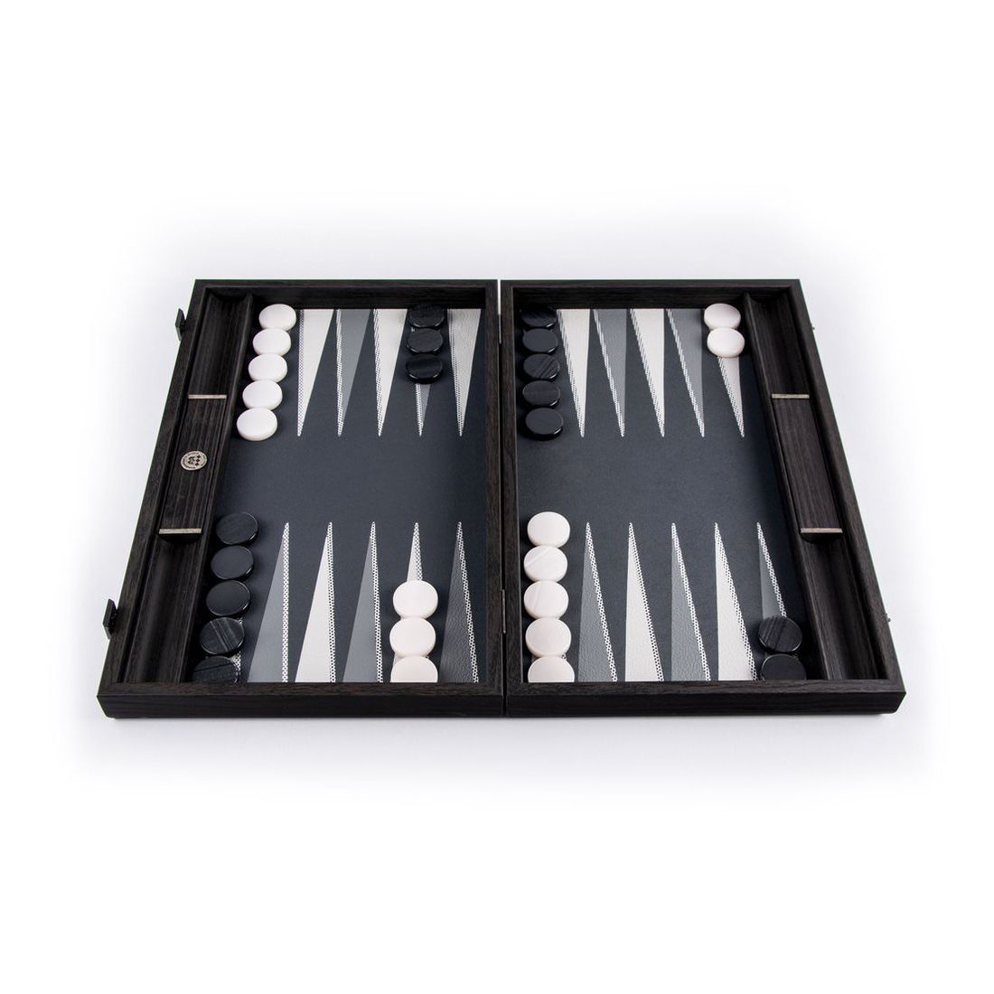 Manopoulos Backgammon Leatherette Collection - Silver Grid Texture with Rubber Playing Field and Side Racks - Large (48 x 30 cm)