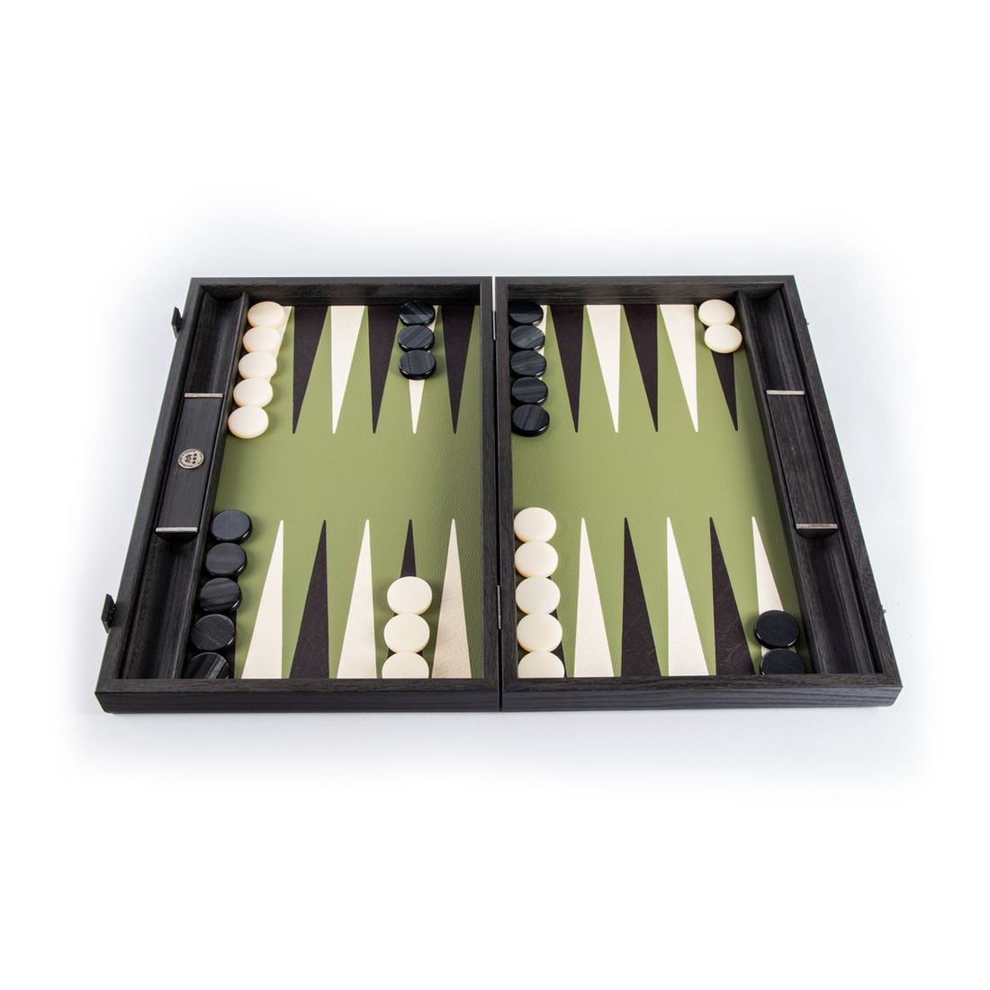 Manopoulos Backgammon Leatherette Collection - Olive Green with Side Racks - Large (48 x 30 cm)