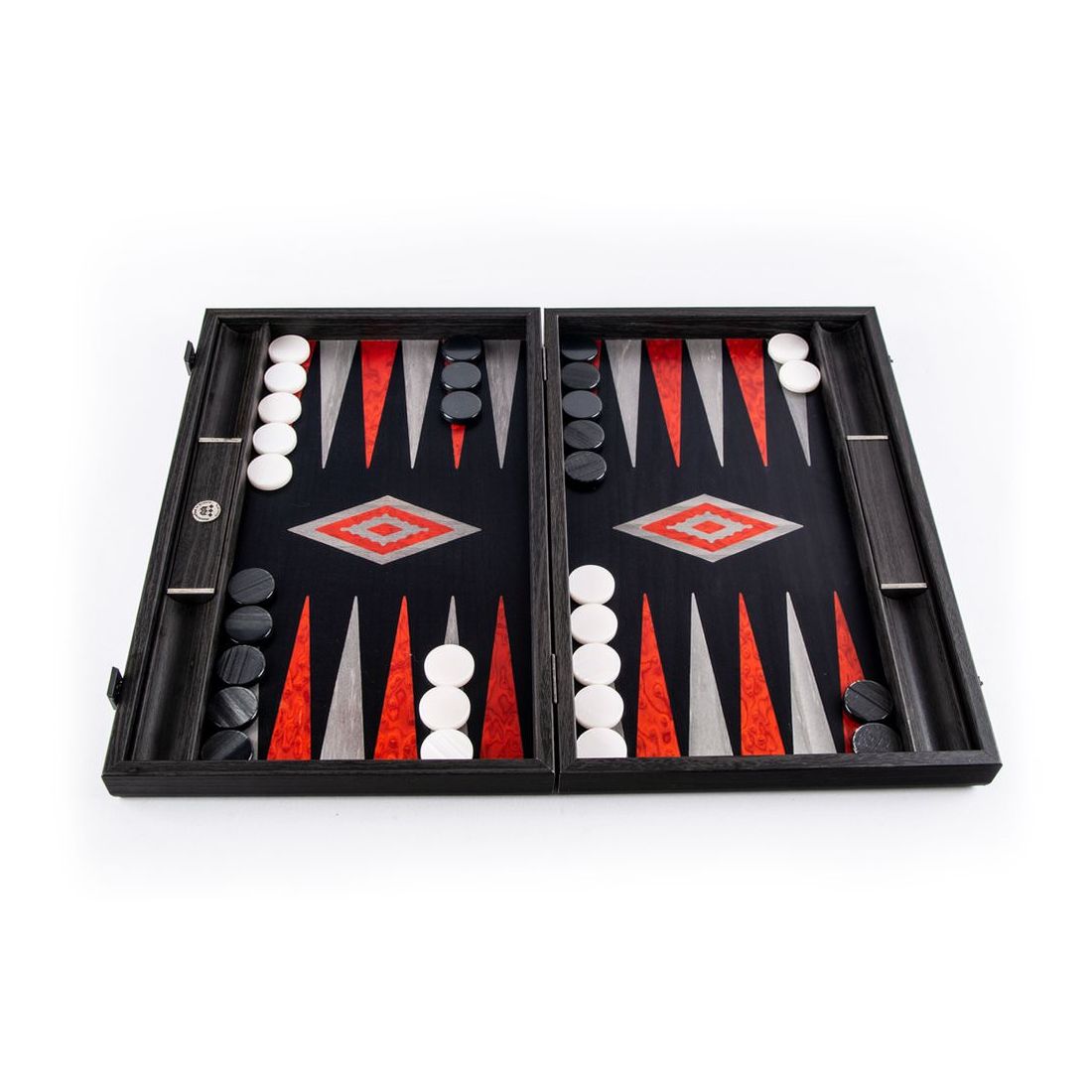 Manopoulos Backgammon Premium Collection - Black Oak with Silver Stripes - Large (48 x 30 cm)
