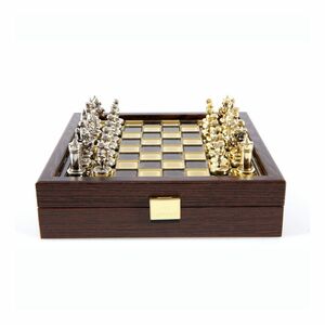 Manopoulos Chess Set Byzantine Empire - Metal Gold/Green Chessboard on Wooden Box with Bronze & Gold Chessmen - Small (27 x 27 cm)