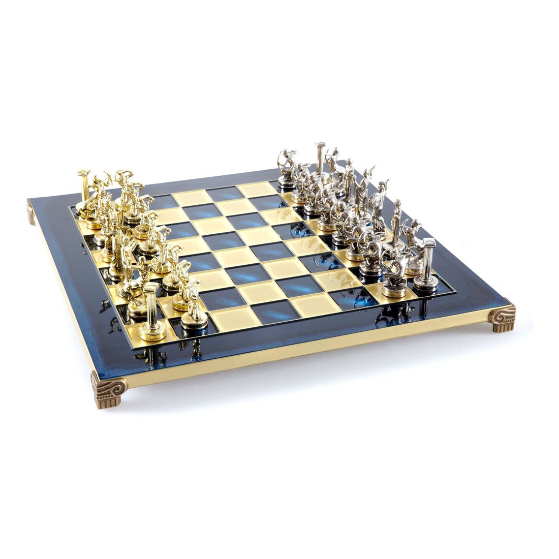 Manopoulos Chess Set Giants Battle - Bronze Chessboard with Gold/Silver Chessmen - Medium (36 x 36 cm)