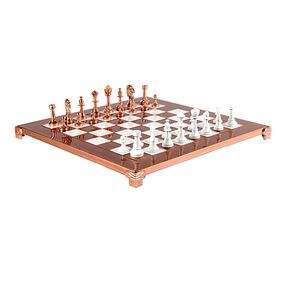 Manopoulos Chess Set Classic Metal Staunton - Copper Chessboard with Copper/White Chessmen - Medium (36 x 36 cm)