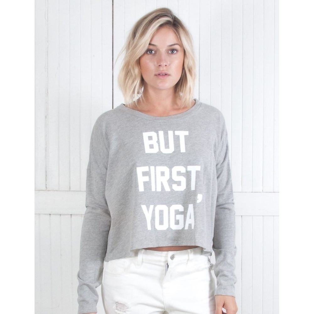 But First Yoga Beach Bummies Athletic Grey Women's Sweater