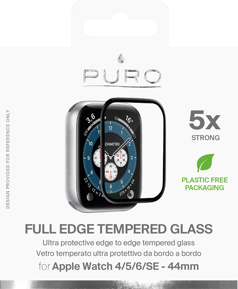 Puro Full Edge Tempered Glass Full Glue Black For Apple Watch Series 4/5/6/Se 44mm
