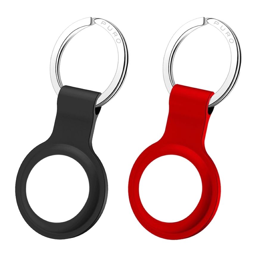 Puro Keychain Liquid Silicon for Apple AirTag with Carabiner Black/Red Set of 2