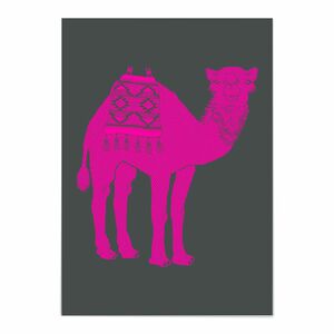 Little Majlis Camel Neon Pink On Grey A6 Postcard