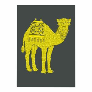 Little Majlis Camel Neon Yellow On Grey A6 Postcard