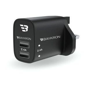 Baykron 12W Wall Charger With Dual USB Ports Total Power 2.4A/UK -Black